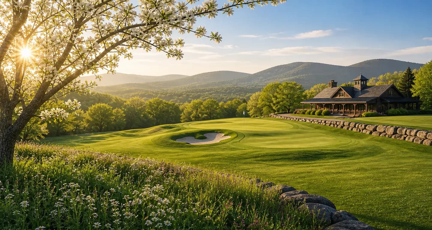 Rolling Ranch Invitational — golden-hour view of the course and clubhouse